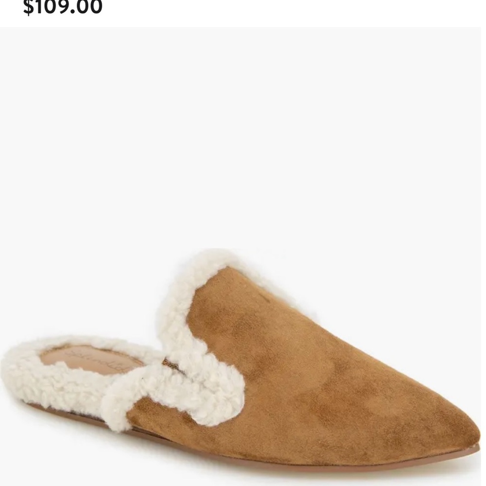 Splendid Tan Suede Mules with White Trim